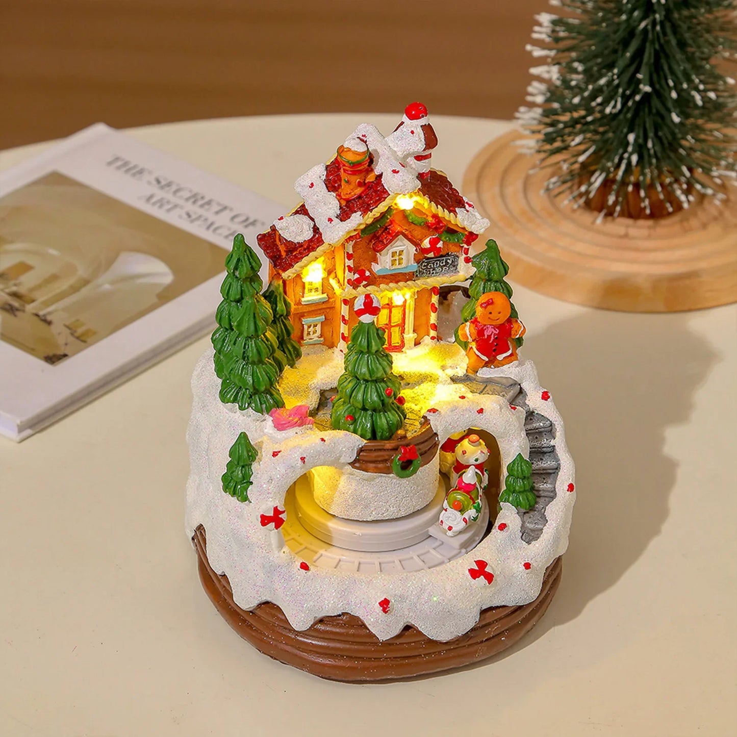 YL-2347 Glowing Music Snow House Christmas Creative Ornaments Train