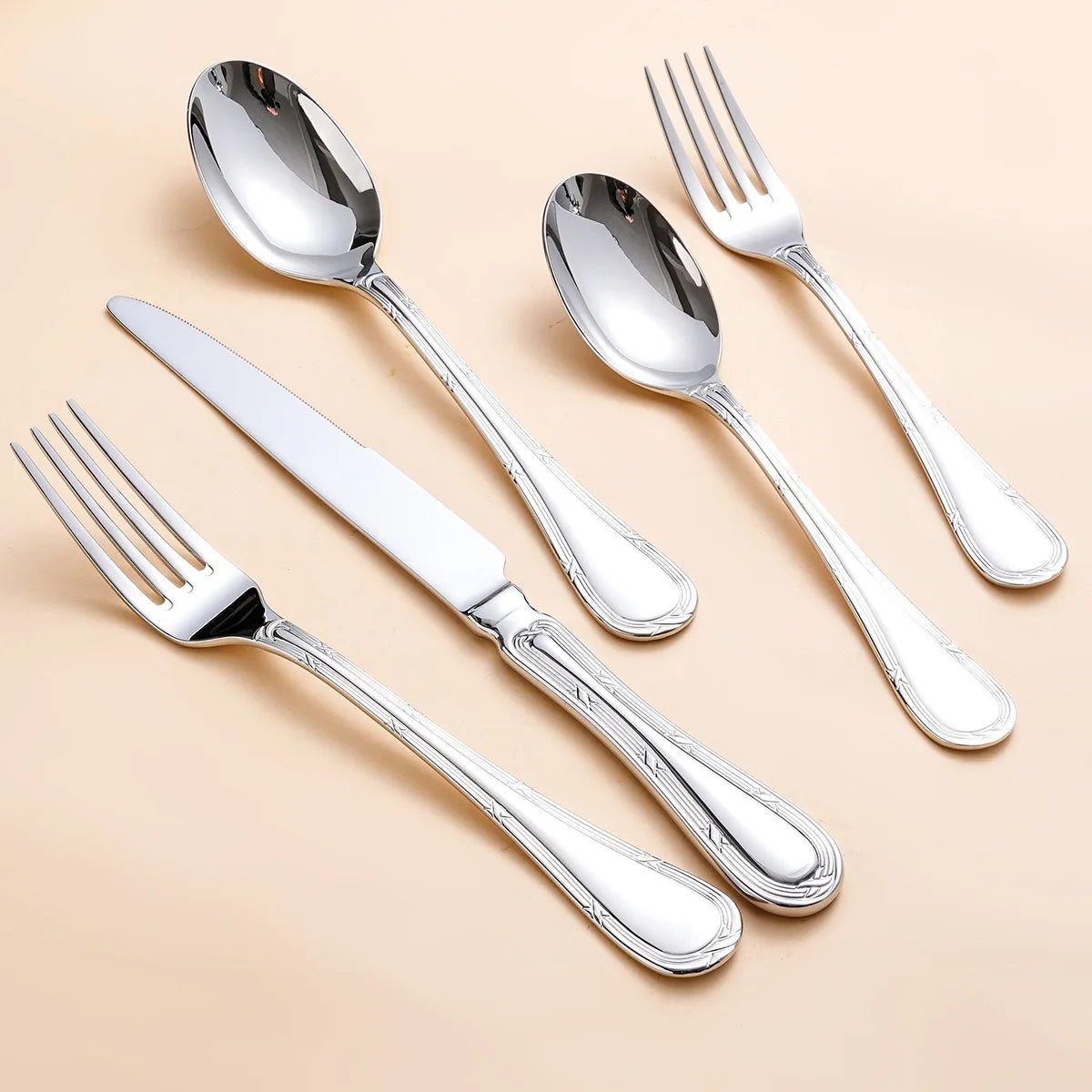 Luxury 18/10 Stainless Steel Flatware Set – Mirror-Polished Heavy Weight Cutlery (4 or 5-Piece)