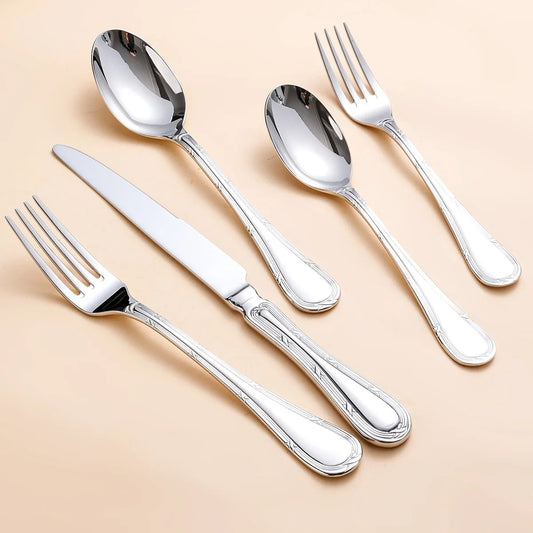 Luxury 18/10 Stainless Steel Flatware Set – Mirror-Polished Heavy Weight Cutlery (4 or 5-Piece) Peaceful Pleasures Health and Wellness