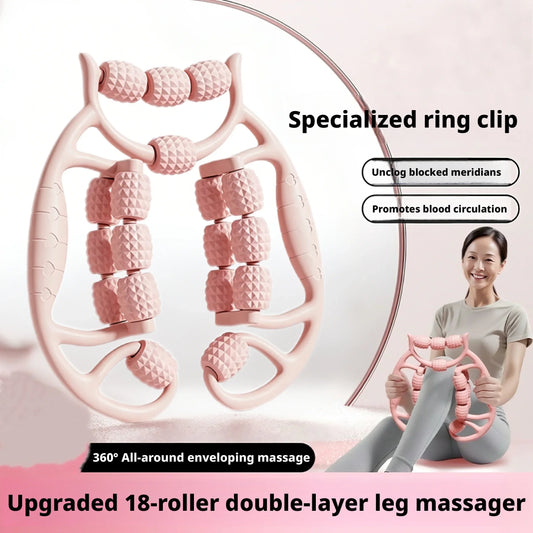 Upgraded 18-Roller Leg Slimming Massager Ring Clip Spiky Foam Roller for Calf & Thigh Muscle Relaxation & Anti-Cellulite Shaping Peaceful Pleasures Health and Wellness