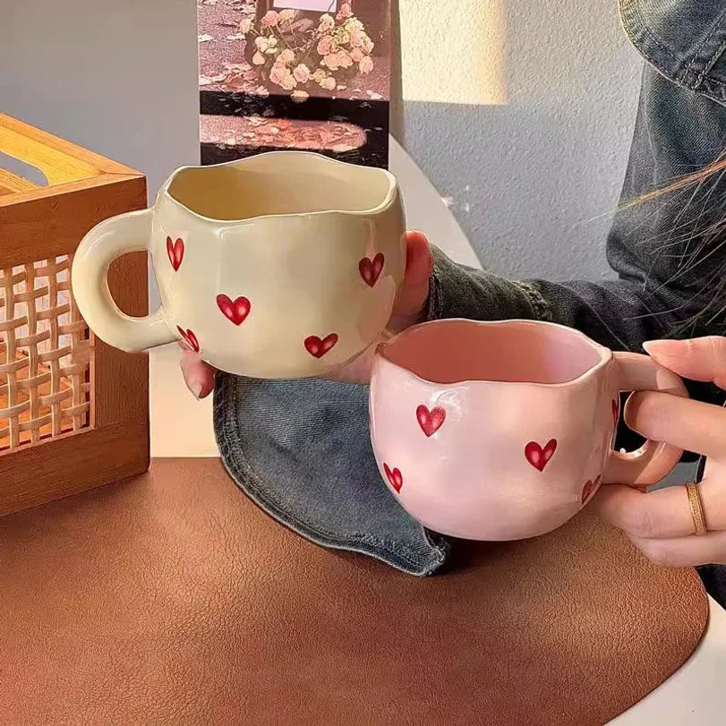 Hand-Painted Heart Ceramic Mug | Romantic Valentine's Day Gift