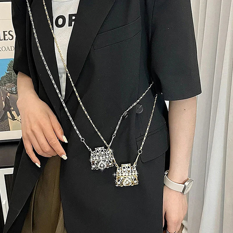 Rhinestone Mini Chain Bag – Gold & Silver Crossbody Purse