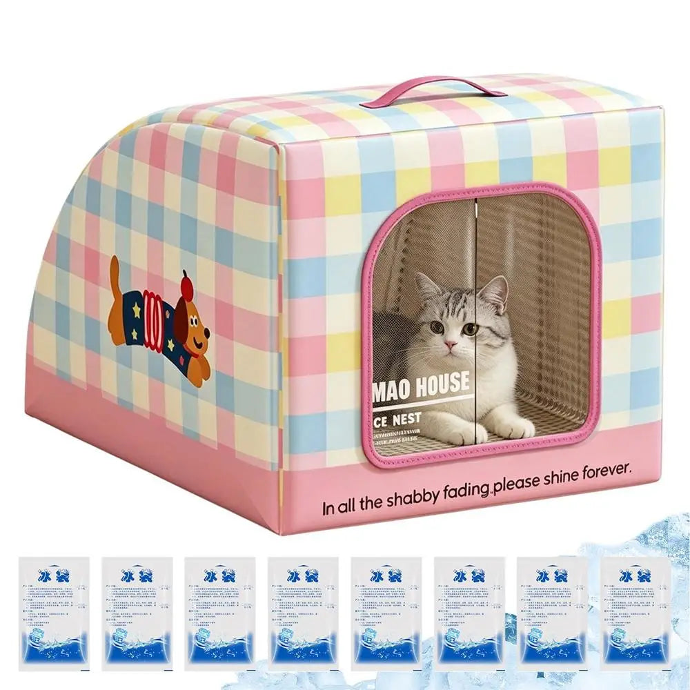 Insulated Cooling Cat House | Portable Pet Shelter with Handle