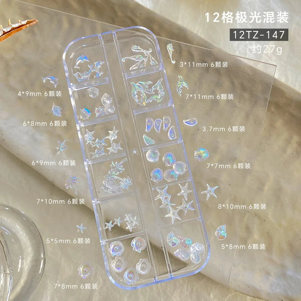 Ocean Aurora Shell Nail Charms | 3D Resin Starfish & Conch DIY Set