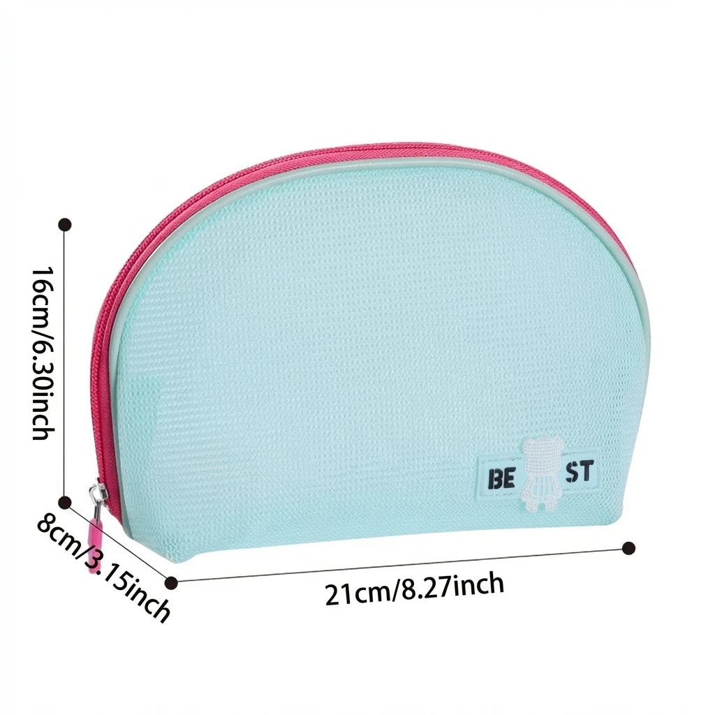 Travel Toiletry Bag Portable Cosmetic Pouch With Half-circle Mesh Design For Travel Makeup Storage Peaceful Pleasures Health and Wellness