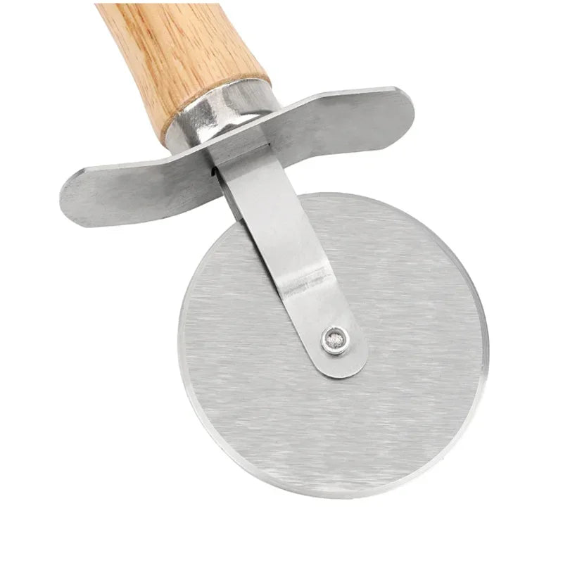 Stainless Steel Pizza Cutter Wooden Handle Pastry Dough Cutter Baking Supplies Cutting Wheel Slicer Kitchen Accessories Shovel Peaceful Pleasures Health and Wellness