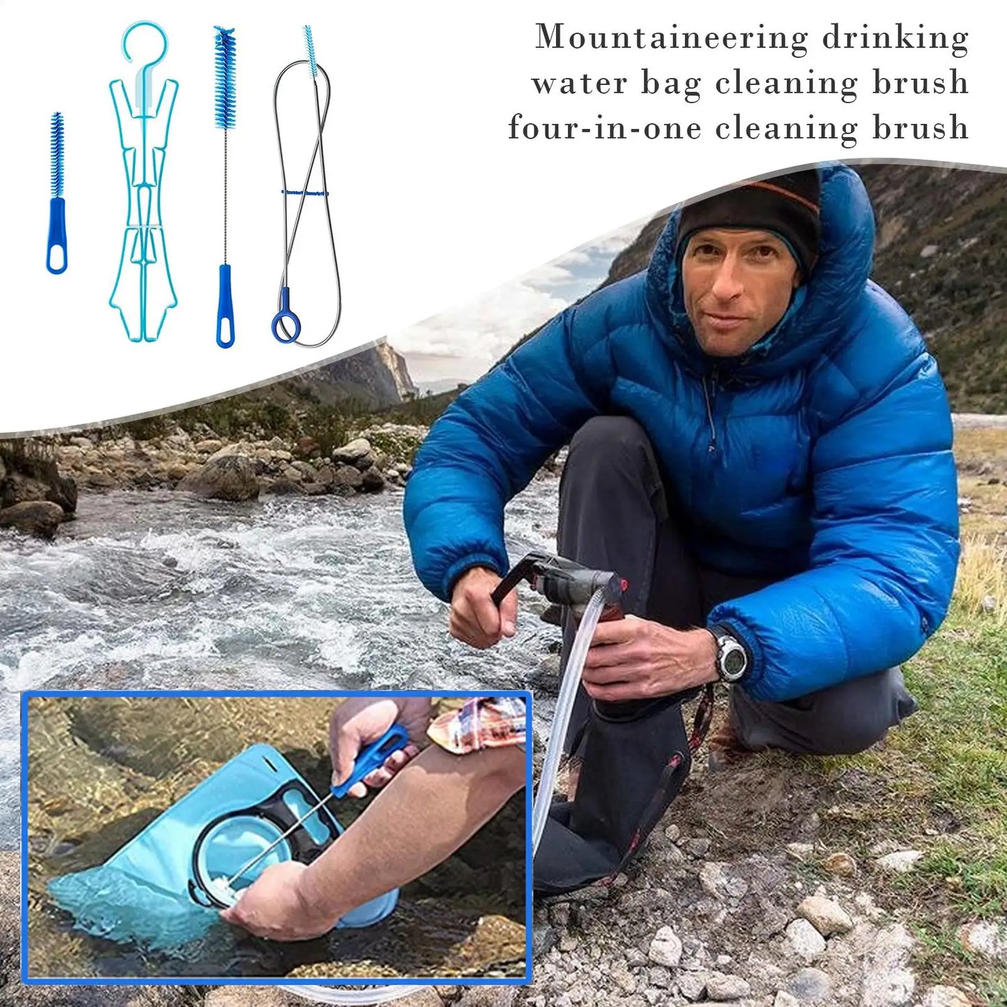 4-Piece Hydration Bladder Cleaning Kit – Brushes & Drying Frame