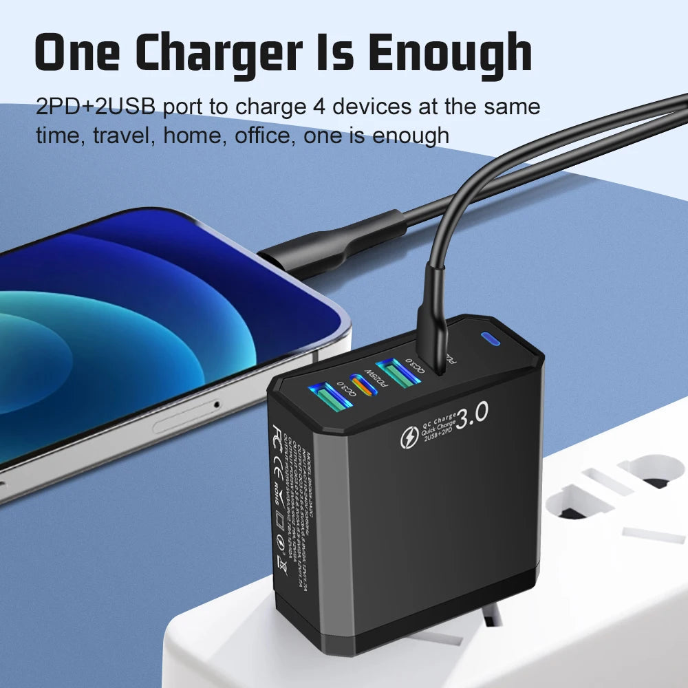 25W 4-Port USB-C Fast Charger QC3.0 – iPhone & Android Peaceful Pleasures Health and Wellness