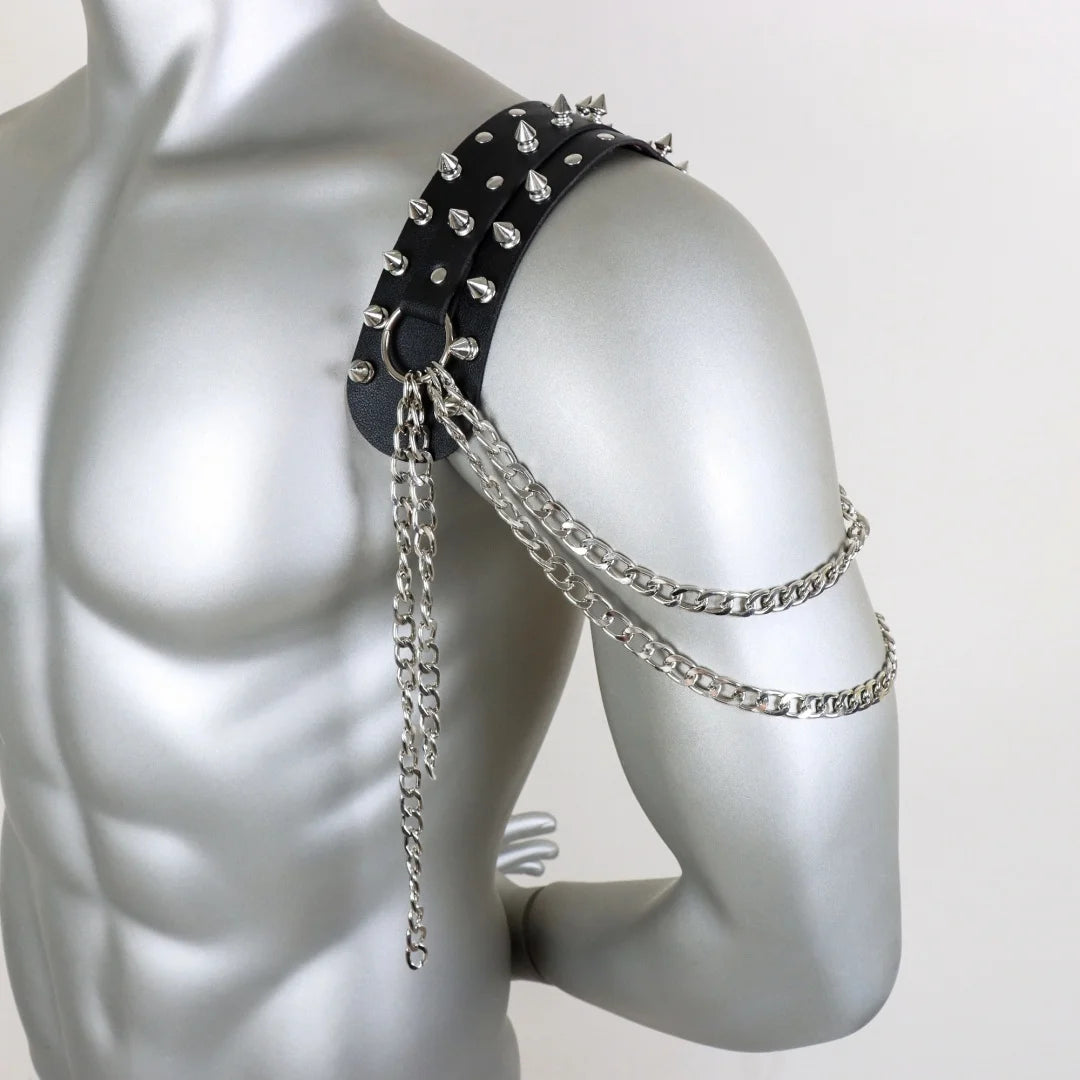 Sexy Men's Belt PU Leather Harness Strap Chest Chain Shoulder Metal
