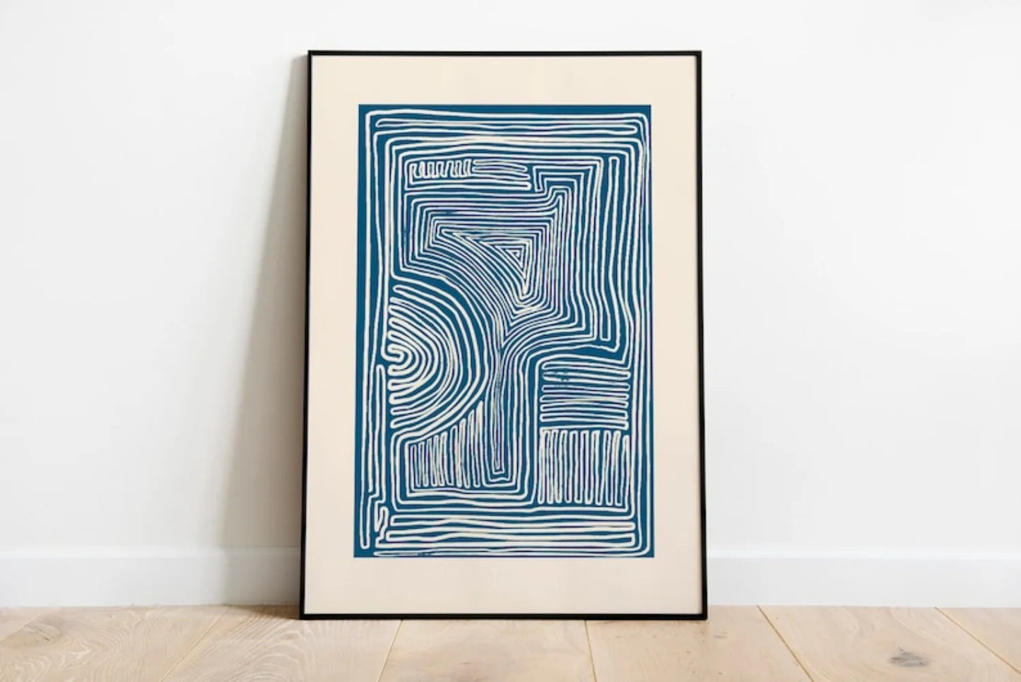 Minimalistic Wall Decor - Line Art Print - Blue Wall Art Prints - Mid Century Modern Wall Art - Neutral Abstract canvas Poster Peaceful Pleasures Health and Wellness