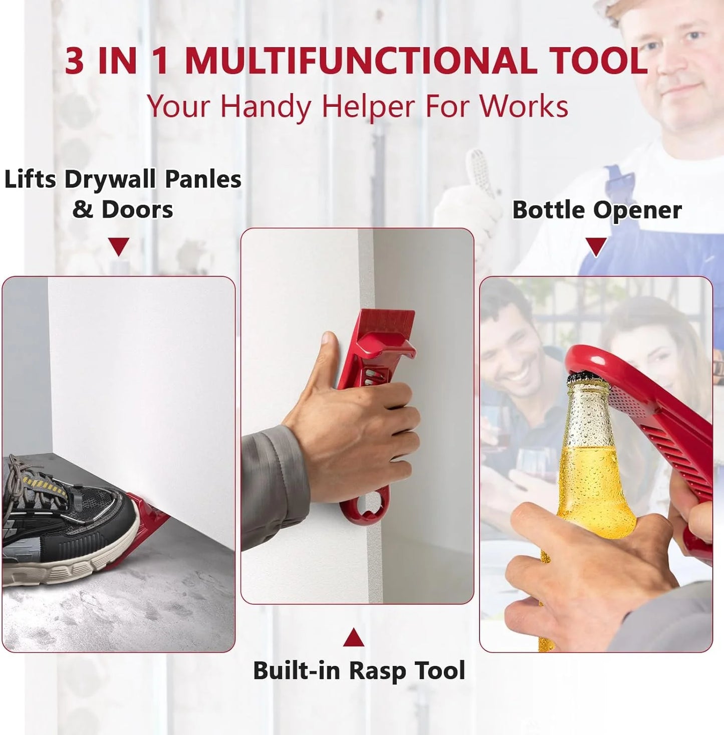 Drywall Panel Lifter Rasp Tool Includes Built Bottle Opener