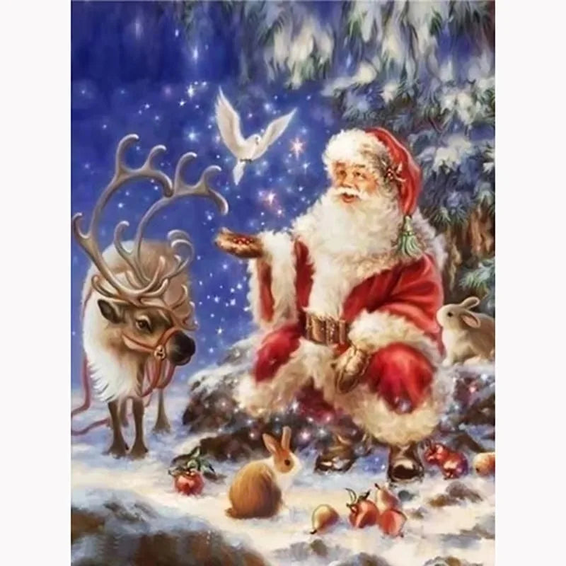 1pc, Santa Claus and Reindeer Canvas Art Print, Vintage Christmas Illustration, Modern Art Decor, Unframed, Horizontal Wall Art Peaceful Pleasures Health and Wellness