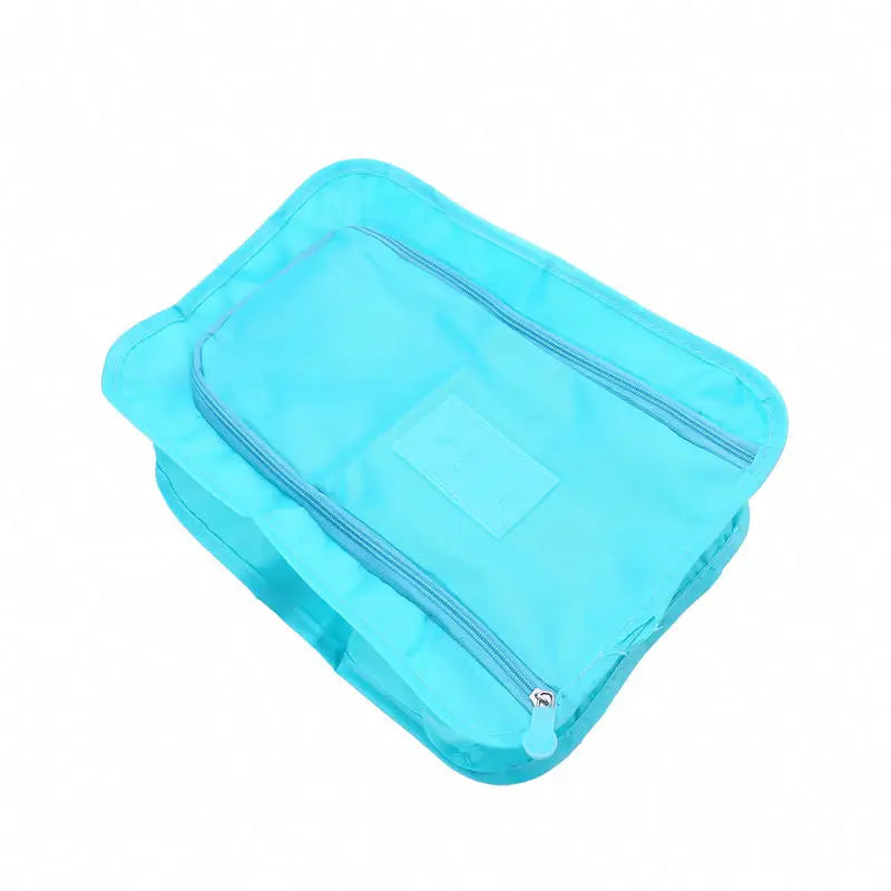 Portable Shoe Bags Travel Holds Multifunction Folding Storage Handbag High Capacity Mini Solid Color Shoe Pouch Organizer Peaceful Pleasures Health and Wellness Sky blue