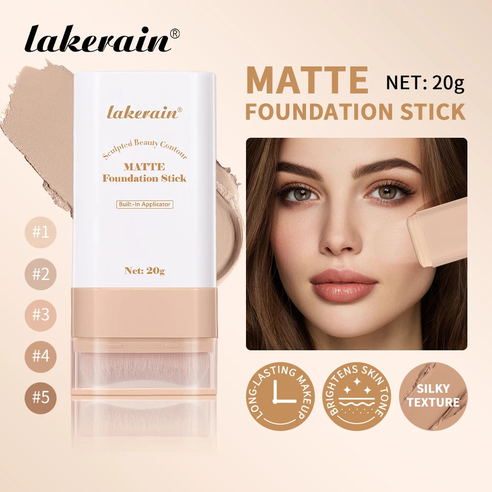 Lakerain Matte Foundation Stick Powerful Coverage Brighten Skin Tone Not Easy Melt Lightweight Smooth Texture Foundation Stick Peaceful Pleasures Health and Wellness