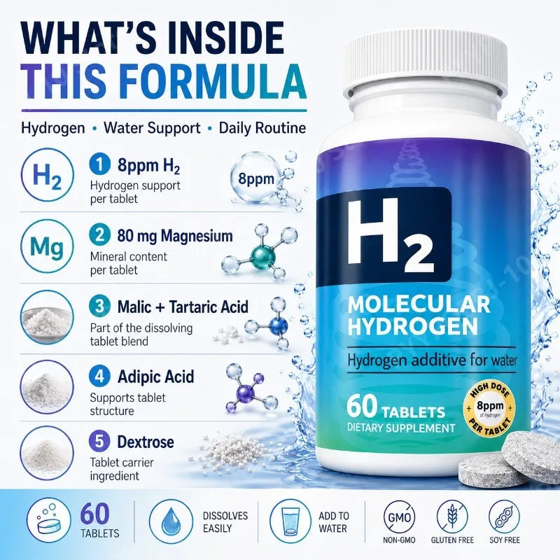Molecular Hydrogen Tablets 8ppm H₂ + Magnesium | 60 Tablets