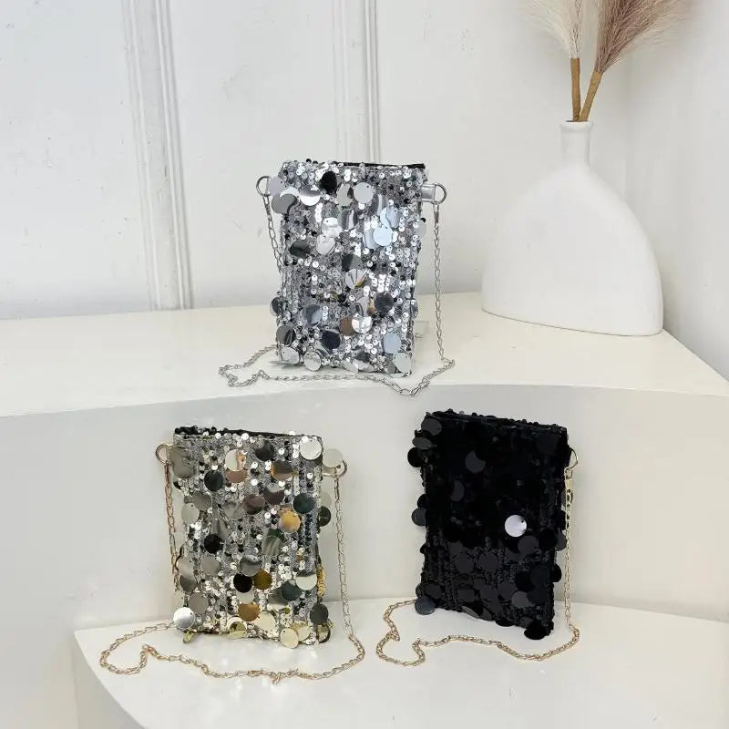 Sequined Crossbody Bag – Women's Chain Shoulder Purse