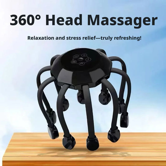 Portable Octopus Head Massager Electric Scalp Massager Multi-Mode Vibration Relax Device for Stress Relief Sleep Improvement Peaceful Pleasures Health and Wellness