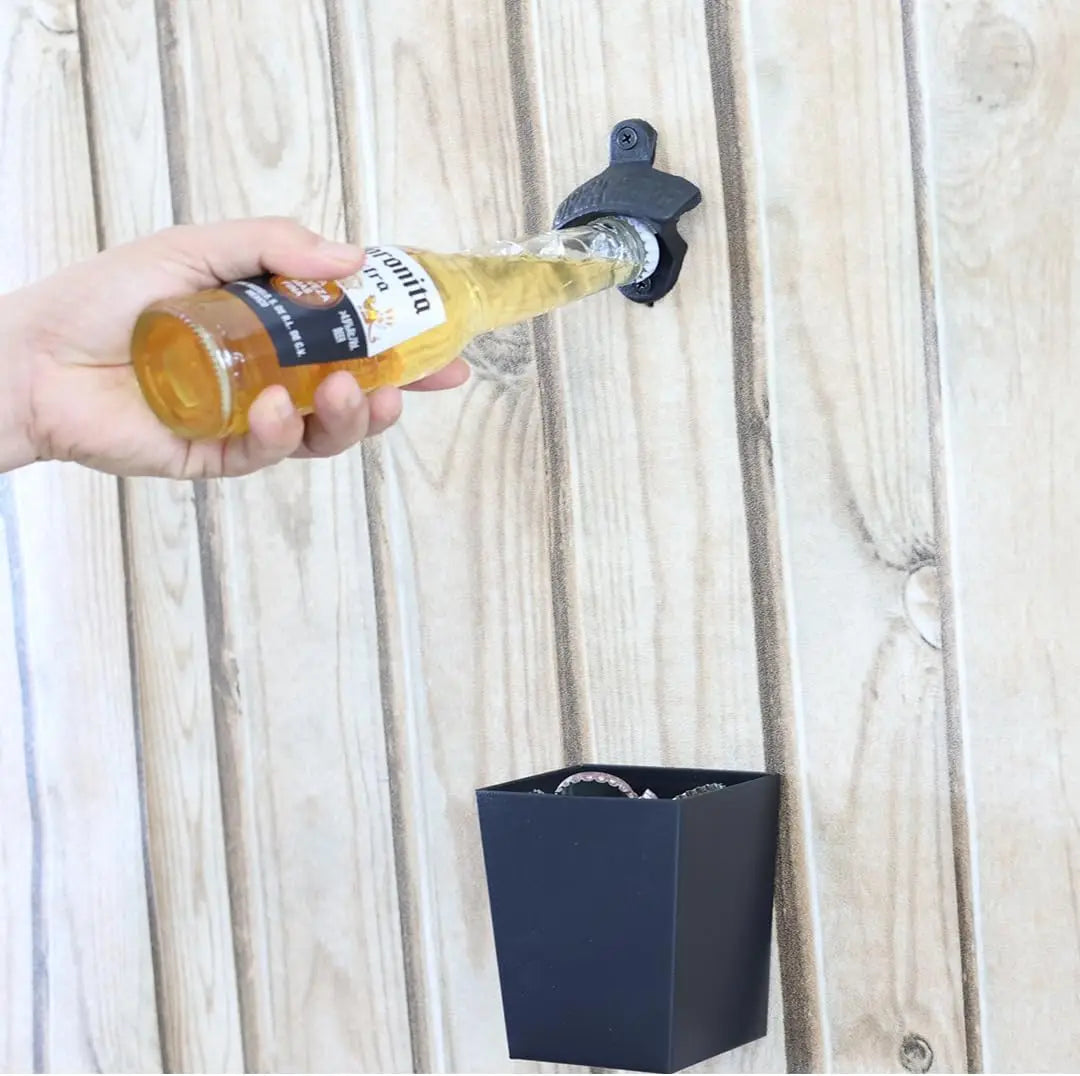 2PCS Wall Mounted Beer Opener Cast Iron Black Bottle Cap Opener Beer Bottle Opener Stationary Open Here Bar Accessories for Hub Peaceful Pleasures Health and Wellness