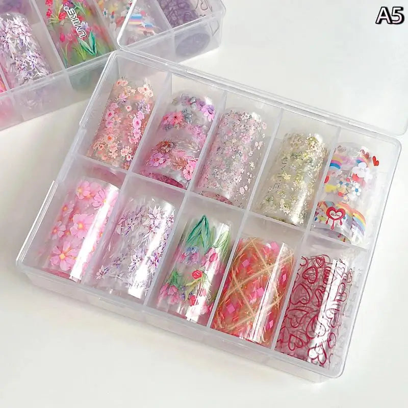10 Rolls Flower Rose Nail Foils For Transfer Paper Floral Sliders Butterfly Nail Art Stickers Decal Nail Art Decorations Peaceful Pleasures Health and Wellness A5