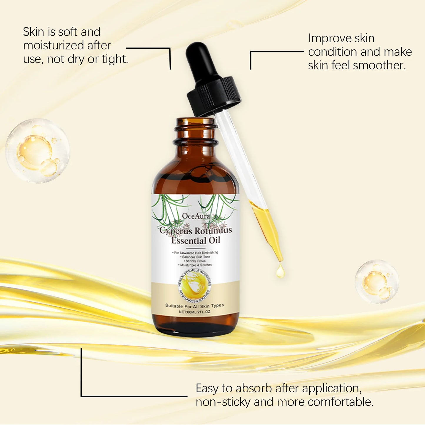 OceAura Cyperus Rotundus Body Oil 60ml | Hair Removal Skin Care
