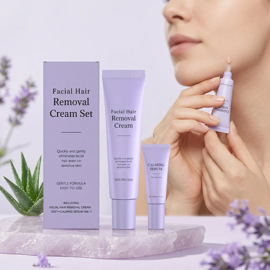 Facial Hair Removal Cream & Calming Serum Kit | Smooth Skin Hair Removal Kit Oasis Select