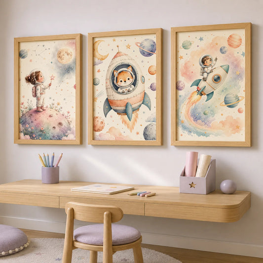 Nursery Wall Art Space Astronaut Animal Poster Print Canvas Painting Moon Planet Rocket Baby Room Wall Decor Peaceful Pleasures Health and Wellness