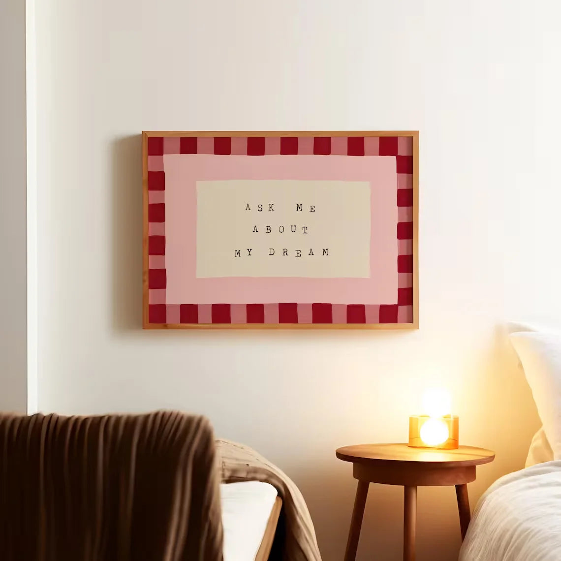 Retro Checkered Bedroom Canvas Wall Art | Mid-Century Print