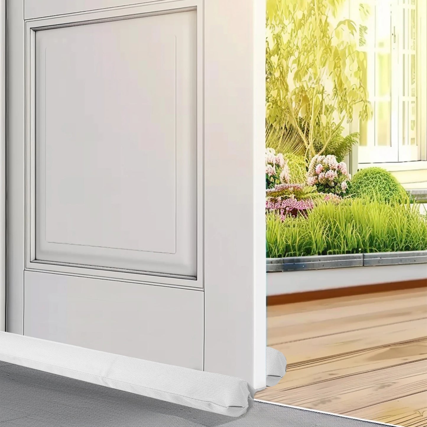 Seal Strip Stoppers for Bottom of Door Quick Install Adjustable Wear-resistant Oxford Fabric Thick Foam Anti-Cold Gap Blocker Peaceful Pleasures Health and Wellness white