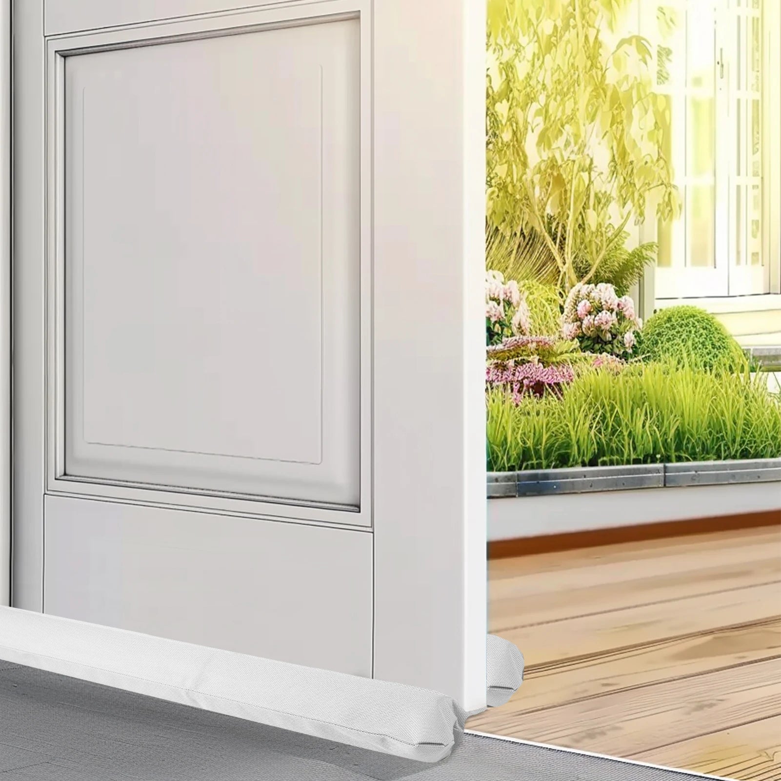 Seal Strip Stoppers for Bottom of Door Quick Install Adjustable Wear-resistant Oxford Fabric Thick Foam Anti-Cold Gap Blocker Peaceful Pleasures Health and Wellness white