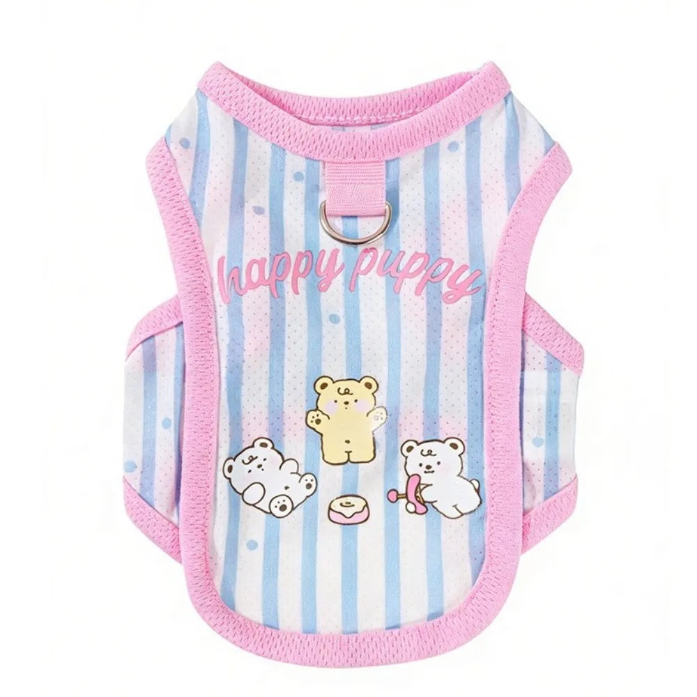 Striped Mesh Dog Cooling Vest | Ice Silk Bear Pattern T-Shirt
