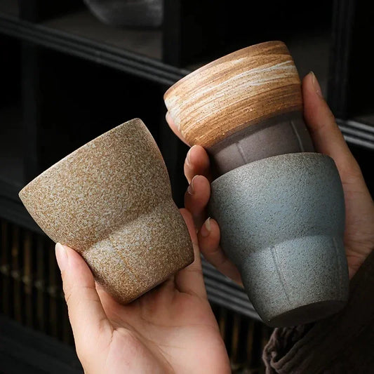 Master's Cup Japanese Retro Rough Pottery Kung Fu Tea Set Personal Ceramic Water Cup Peaceful Pleasures Health and Wellness