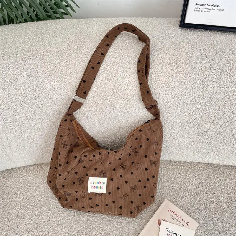 Women's Bow Corduroy Crossbody Bag | Casual Canvas Shoulder Bag