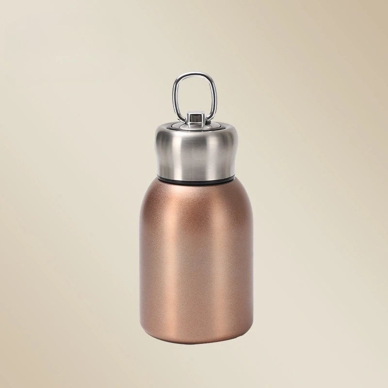 Stainless Steel Insulated Cup Portable Outdoor Mini Hanging Ring Cute Water Cup Camping Travel and Hiking Peaceful Pleasures Health and Wellness Gold-300ML