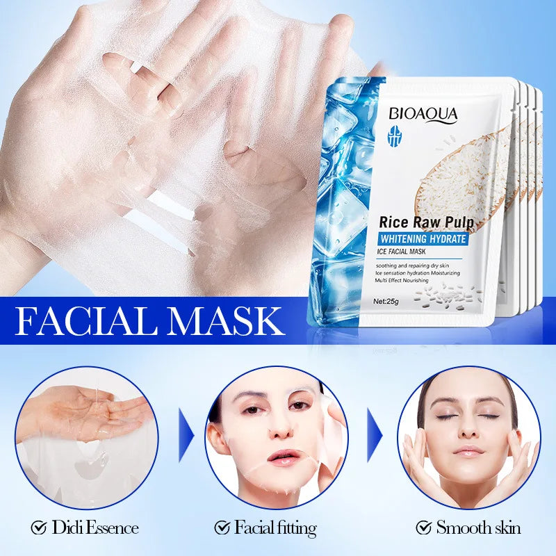 BIOAQUA Rice Raw Pulp Face Mask Hydrating Brightening 5pcs