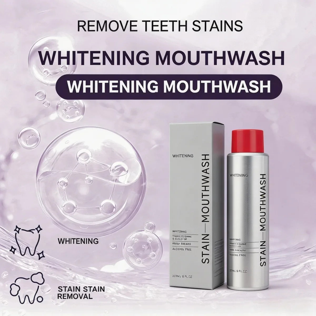 Alcohol-Free Whitening Mouthwash – Stain & Plaque Remover 237ml