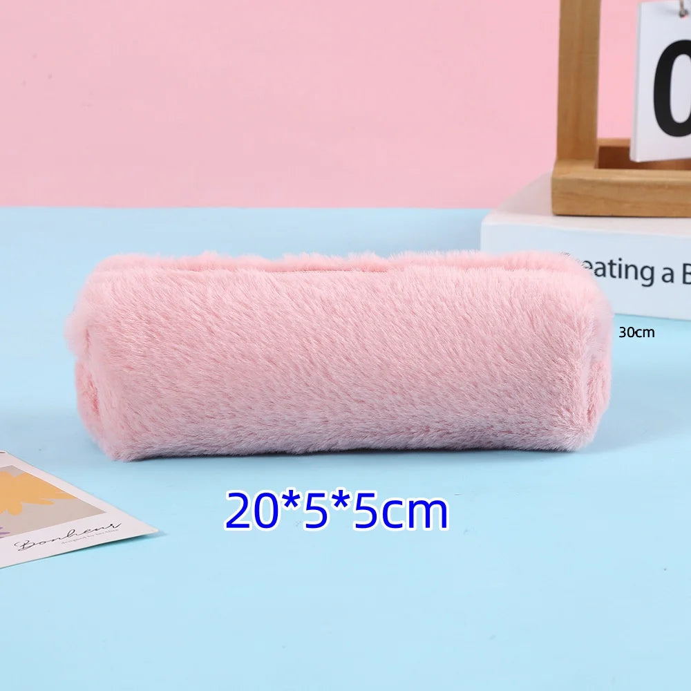 Bview Art Solid Plush Pen Pouch Student Stationery Organizer