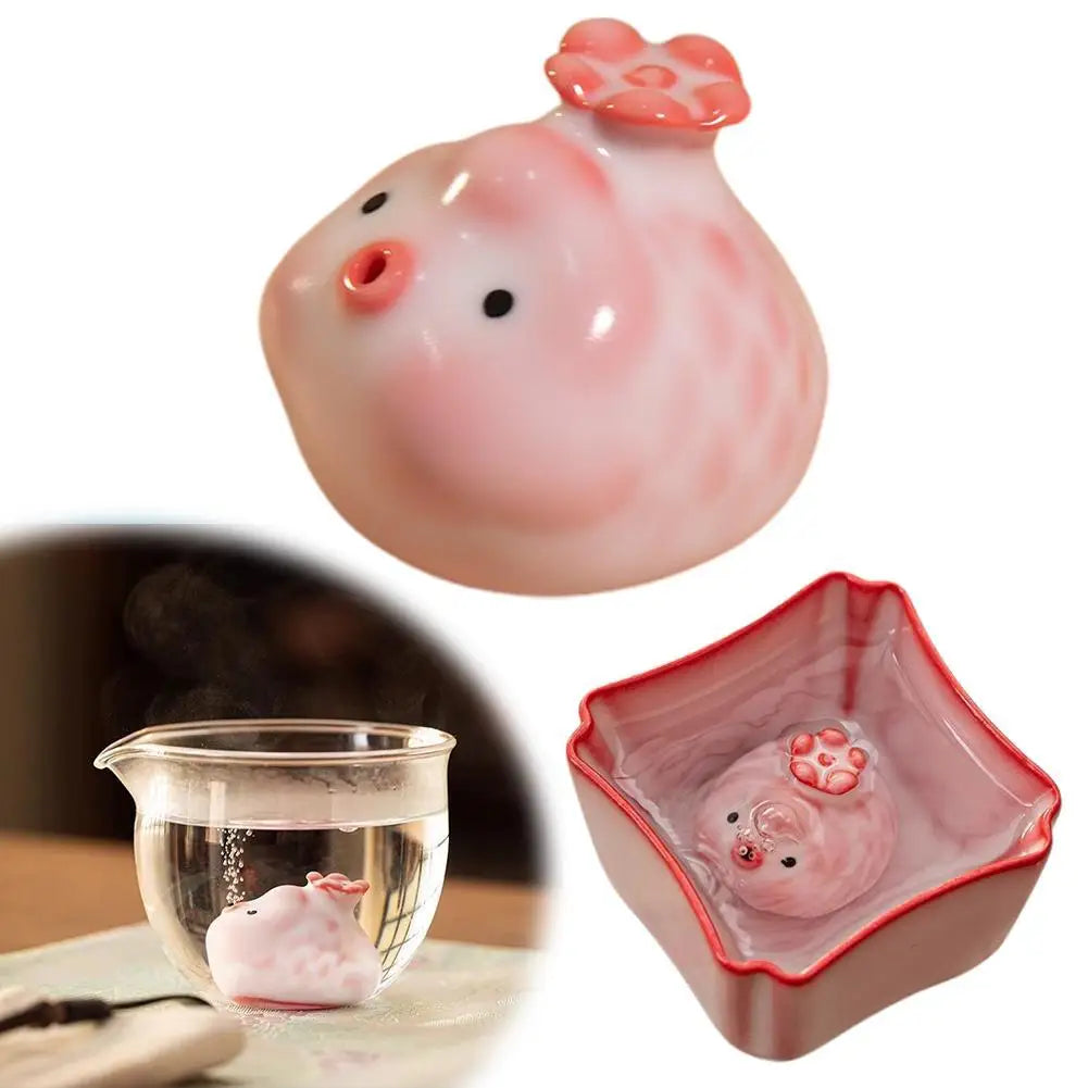 Ceramic Cherry Pink Bubble Fish Tea Pet Tea Statue Ornaments Workmanship Luxury Fish Tank Landscaping Tea Figurine Play Toys Peaceful Pleasures Health and Wellness