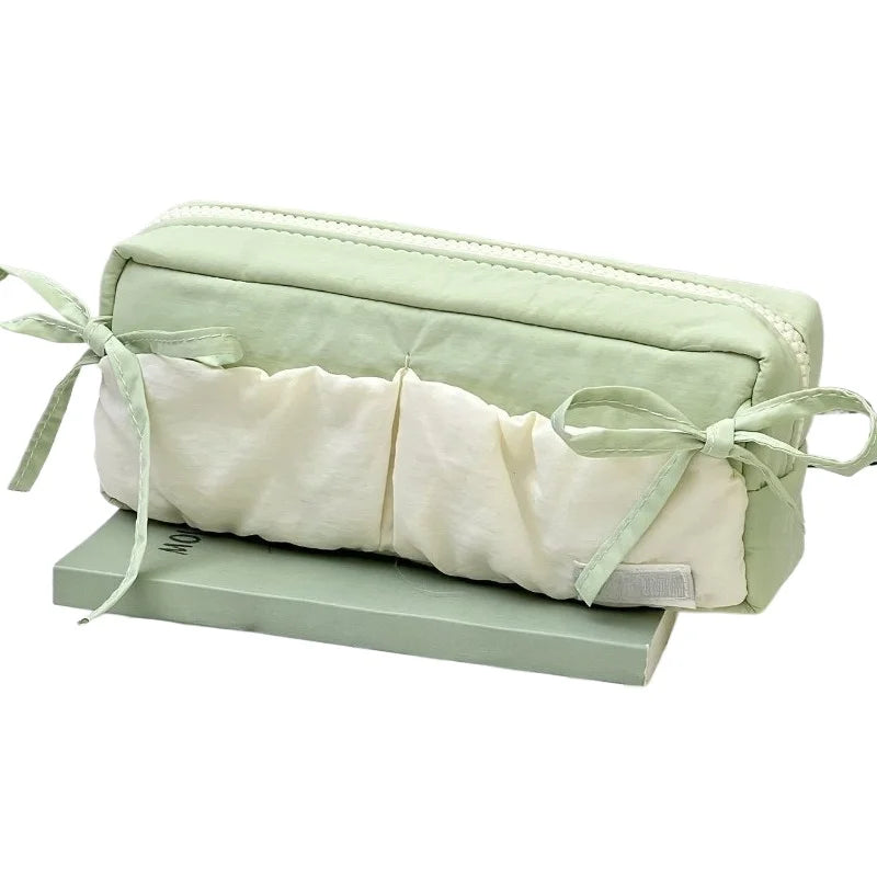 Small Fresh Cloud Toast Bow High Beauty Student Pen Case Multi Functional Large Capacity Storage Bag Peaceful Pleasures Health and Wellness green