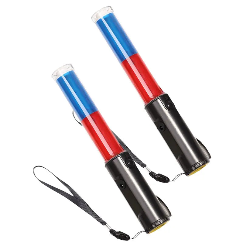LED Traffic Wand Baton | 3-Mode Red Blue Flashing Command Light