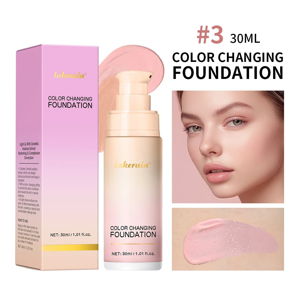 Color Changing Foundation 4 in 1 Moisturizing SPF 30+ Hydrating Color Longwearing Waterproof Travel Coverage Makeup Base Peaceful Pleasures Health and Wellness 3Pink