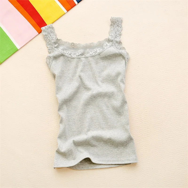 Tank Tops Women Summer O-neck Solid Color Female U-shaped Low Cut Lace Suspender Vest 2024 New Sleeveless Camisole For Ladies Peaceful Pleasures Health and Wellness Gray One Size