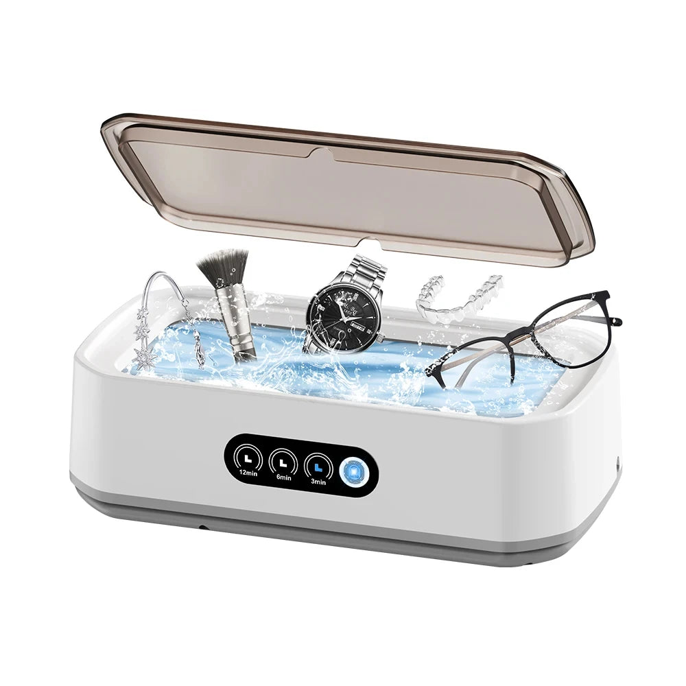 Ultrasonic Cleaner Machine Eyeglass 650ml Mini High-frequency Vibration Cleaning For Glasses Jewelry Denture Pacifier Peaceful Pleasures Health and Wellness WHITE EU