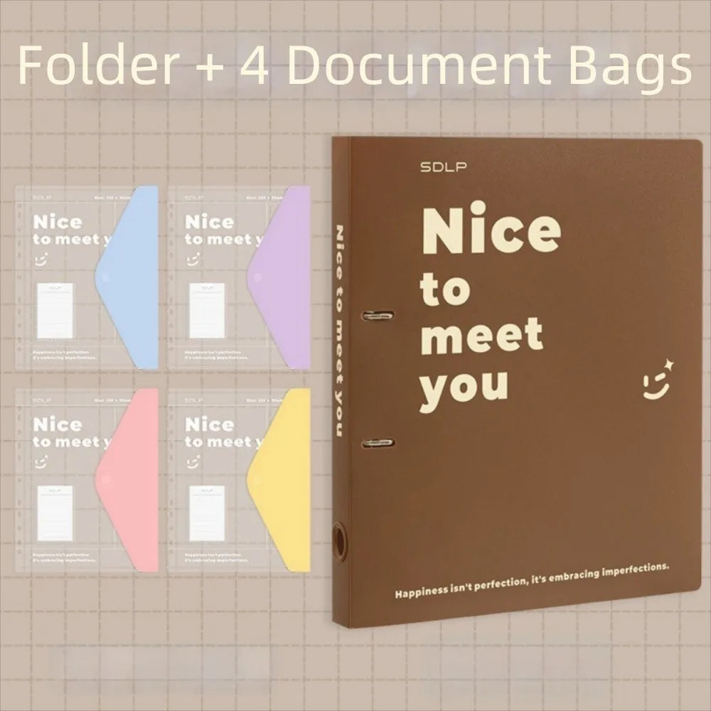 PP Loose Leaf File Bag Set Detachable Waterproof 2 Hole Binder Folders Large Capacity Test Paper Storage Clip School Supplies Peaceful Pleasures Health and Wellness Coffee