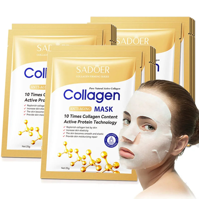 SADOER Collagen Face Mask 10pcs – Firming & Moisturizing Sheet Mask