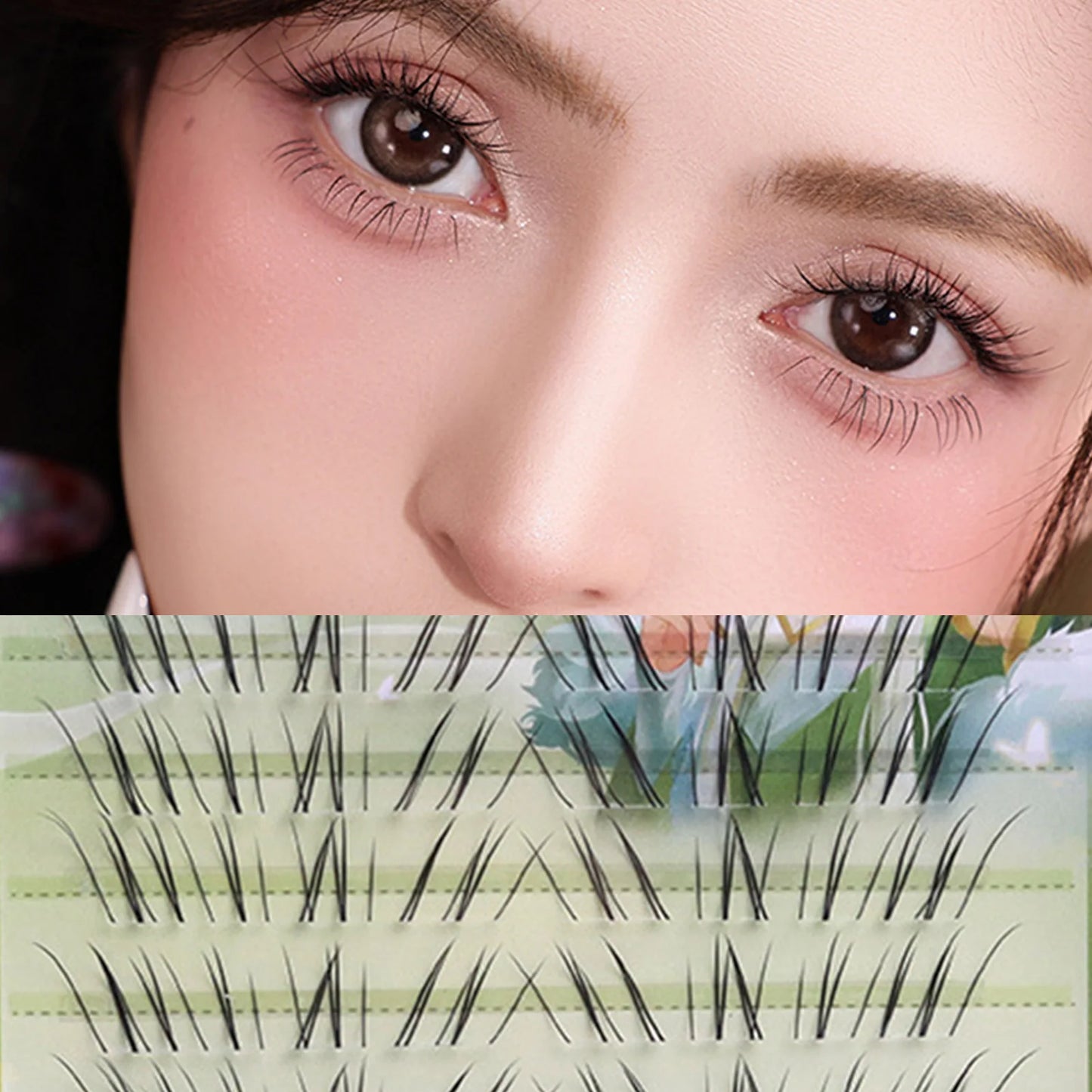 10 Rows Foxes Tail False Eyelashes 9-12mm Mixed Length Natural Slender Curling Lightweight Fake Eyelash Extension Chinese Style Peaceful Pleasures Health and Wellness