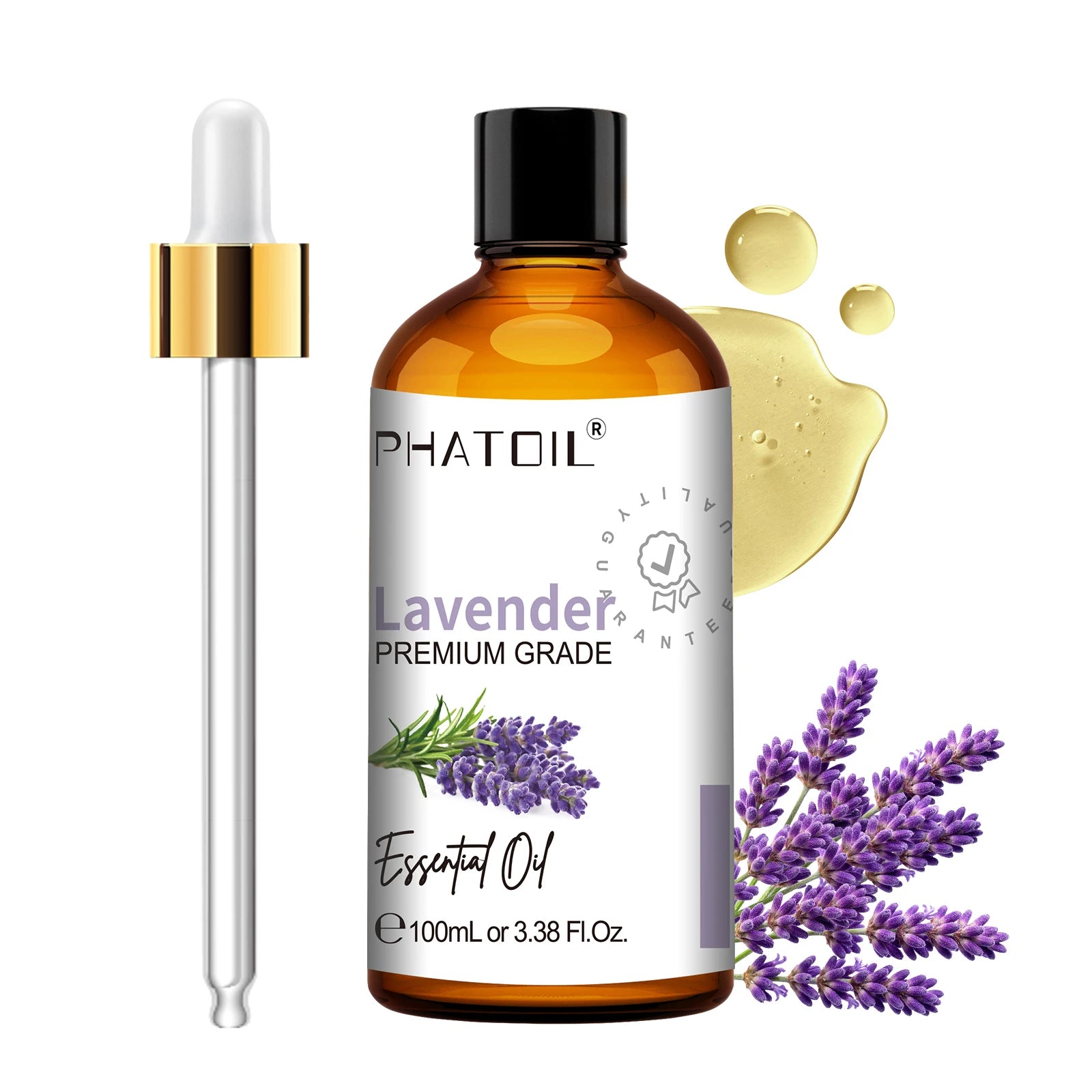 PHATOIL 100ml(3.38 fl.Oz) Eucalyptus Peppermint Tea tree Vanilla Bergamot Aromatherapy Essential Oil For Diffuser,Candle Making Peaceful Pleasures Health and Wellness Lavender 100ml