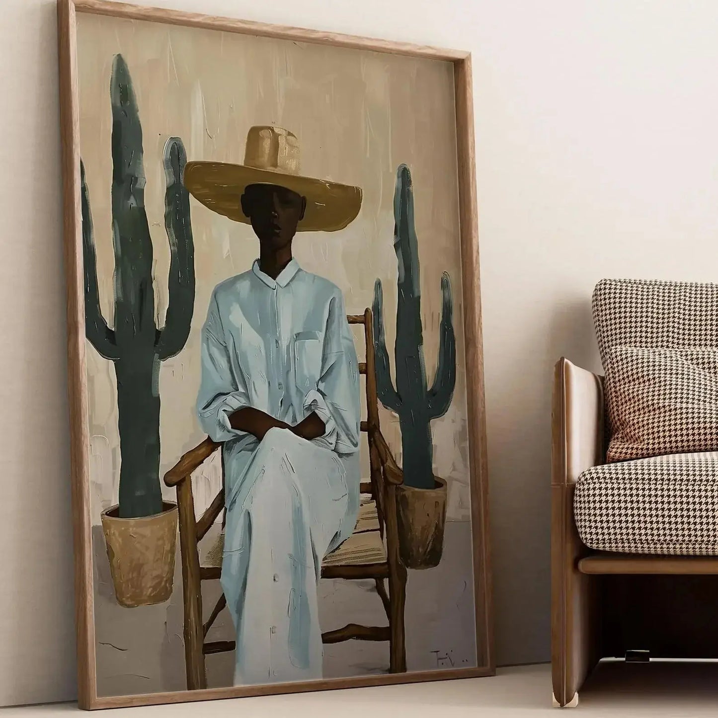 Minimalist Desert Wall Art Print, Southwestern Woman with Cactus Illustration, Modern Boho Style Decor, Digital Download Poster Peaceful Pleasures Health and Wellness YY01121 30x40cm Unframed