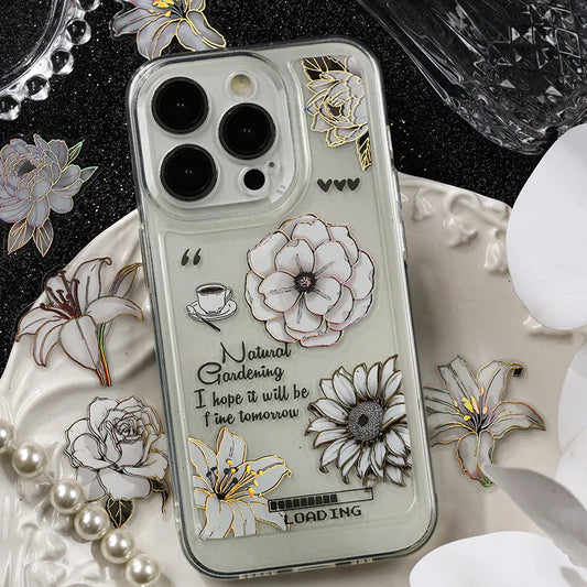 Black and White Flower Stickers with Gold Holographic Outlines, Glitter Shiny Waterproof Decals for Scrapbooking, Journal Peaceful Pleasures Health and Wellness