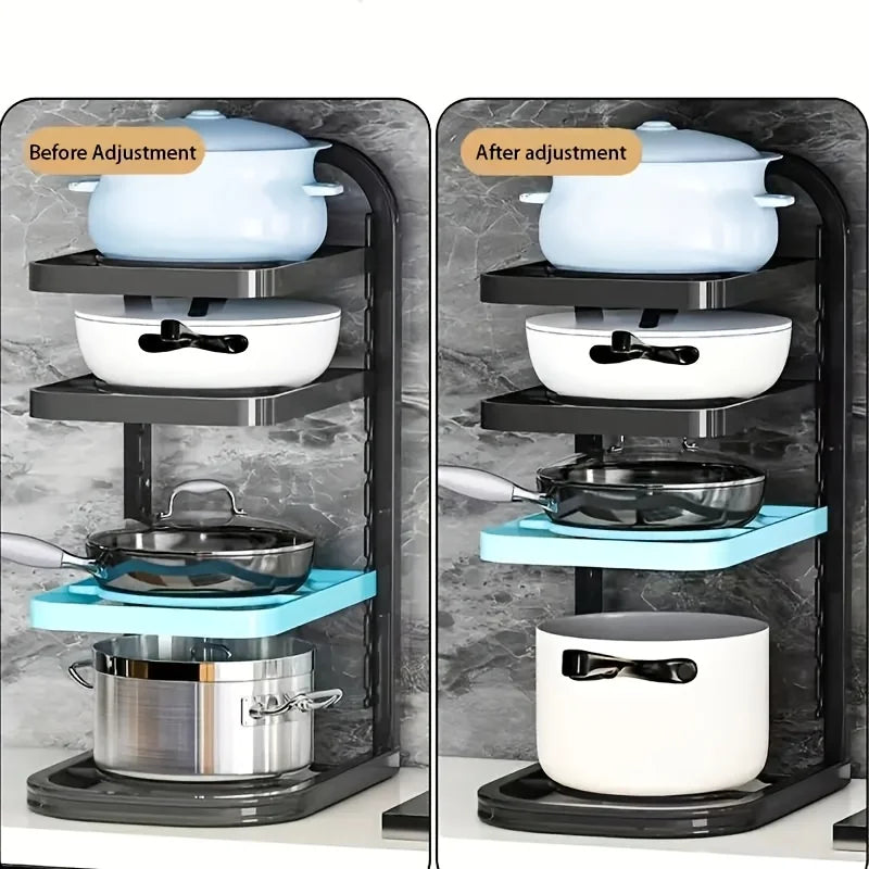 Adjustable Multi-Layer Kitchen Shelf – Pot Rack & Organizer