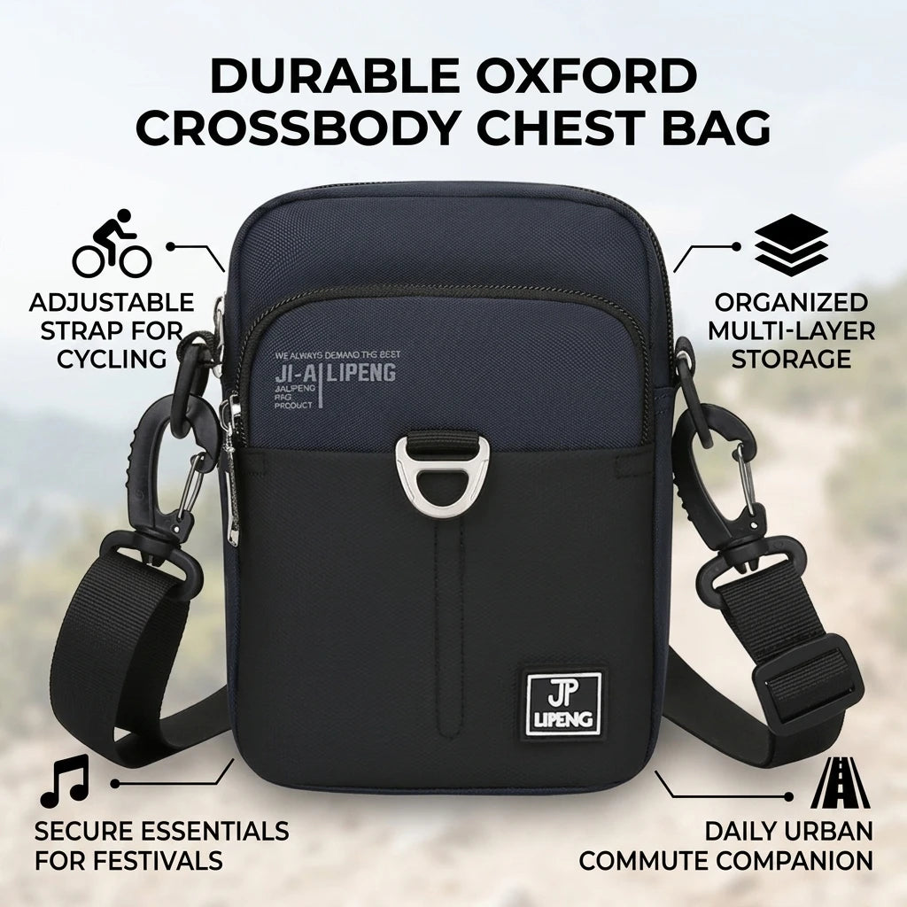 Men's Mini Crossbody Bag Durable High Density Oxford Cloth Adjustable Belt Multiple Compartments for Outdoor Hiking Daily Peaceful Pleasures Health and Wellness
